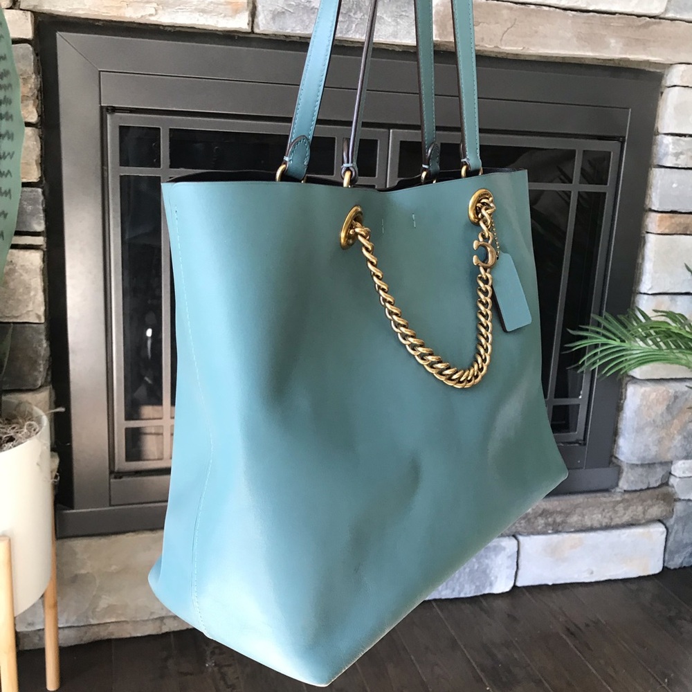 Coach Signature Chain Central Leather Tote, - Picture 4 of 16